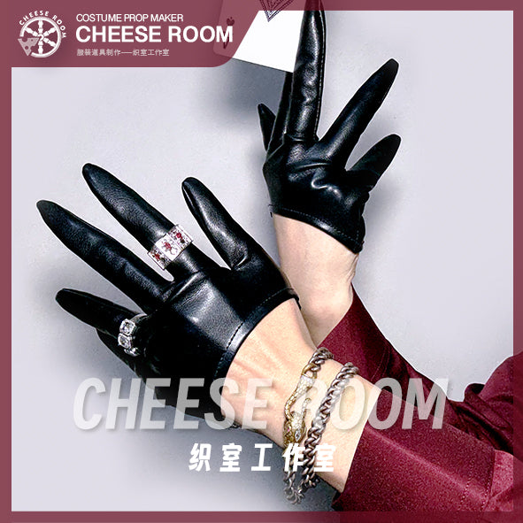 Glossy Leather Half-Palm Gloves